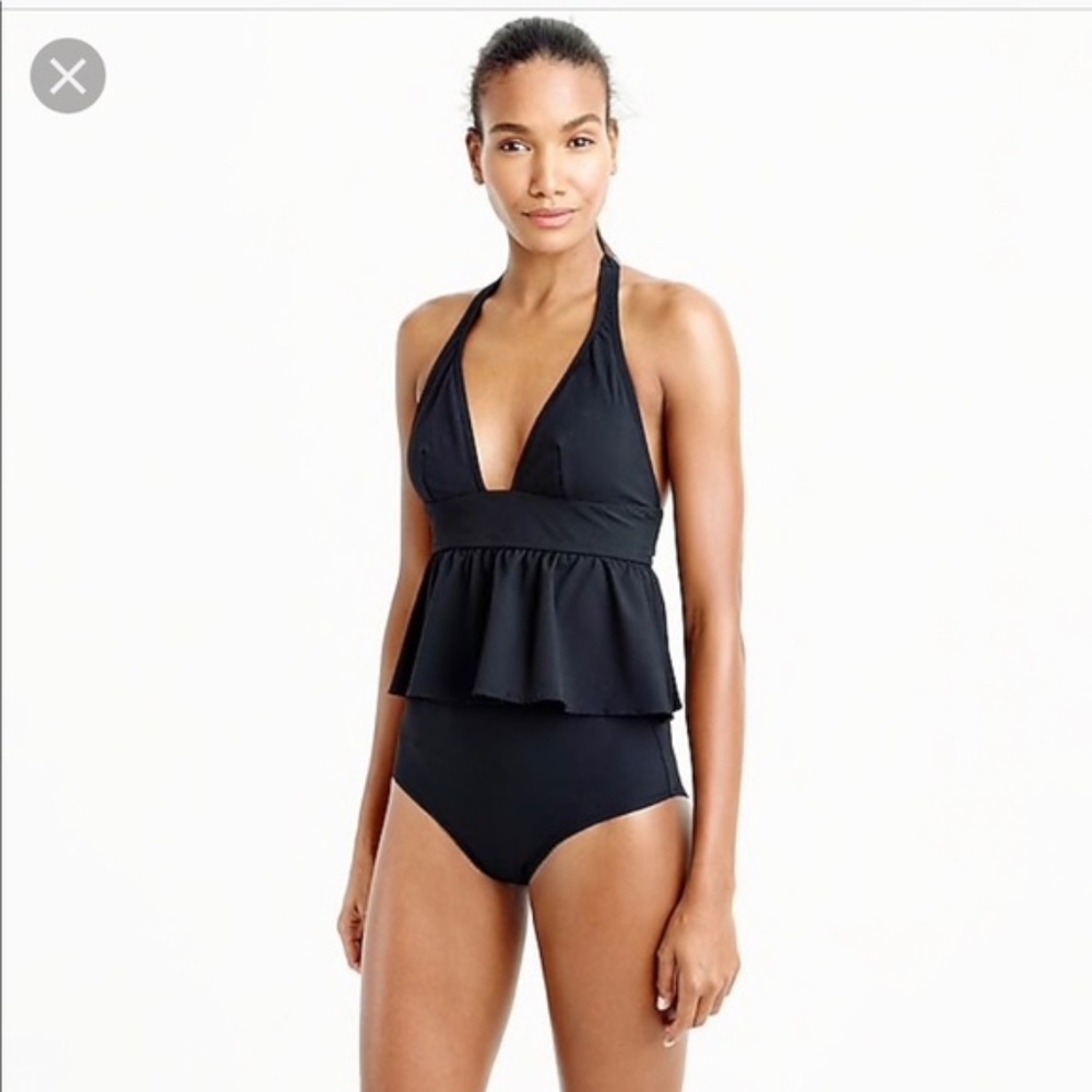 Halter Peplum Tankini Top & High Wasted Bottom